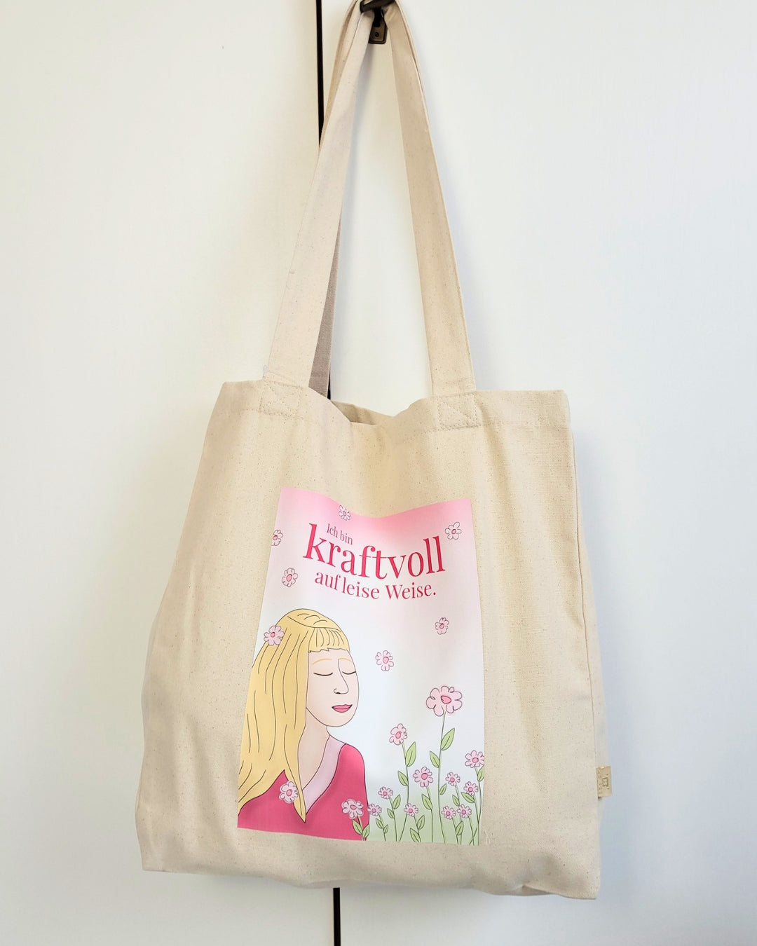Hochwertige Baumwolltasche mit Kunstdruck Frauen "Ich bin kraftvoll auf leise Weise" Shopper, Jutebeutel