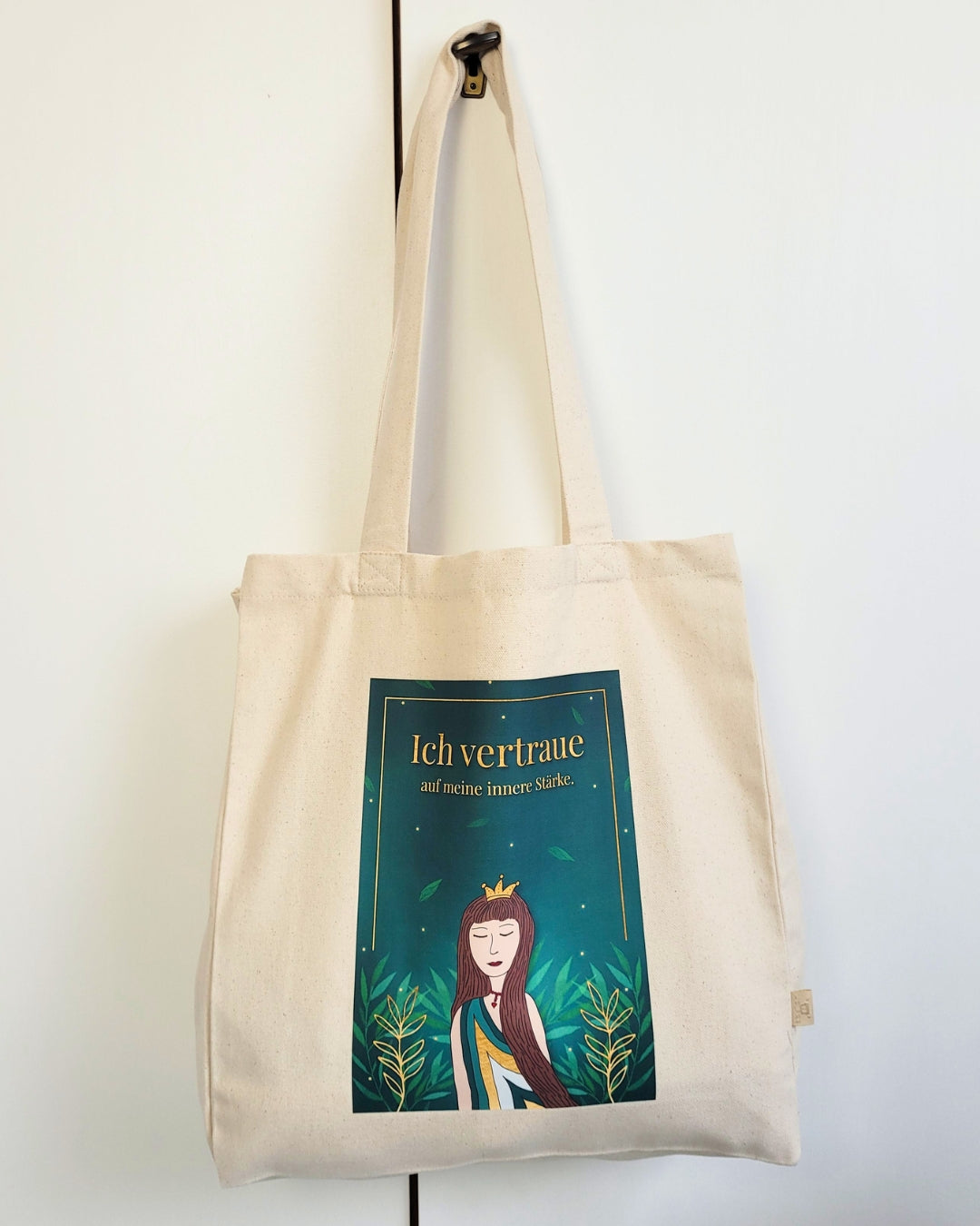 Hochwertige Baumwolltasche mit Kunstdruck Frauen "Ich vertraue auf meine innere Stärke" Shopper, Jutebeutel
