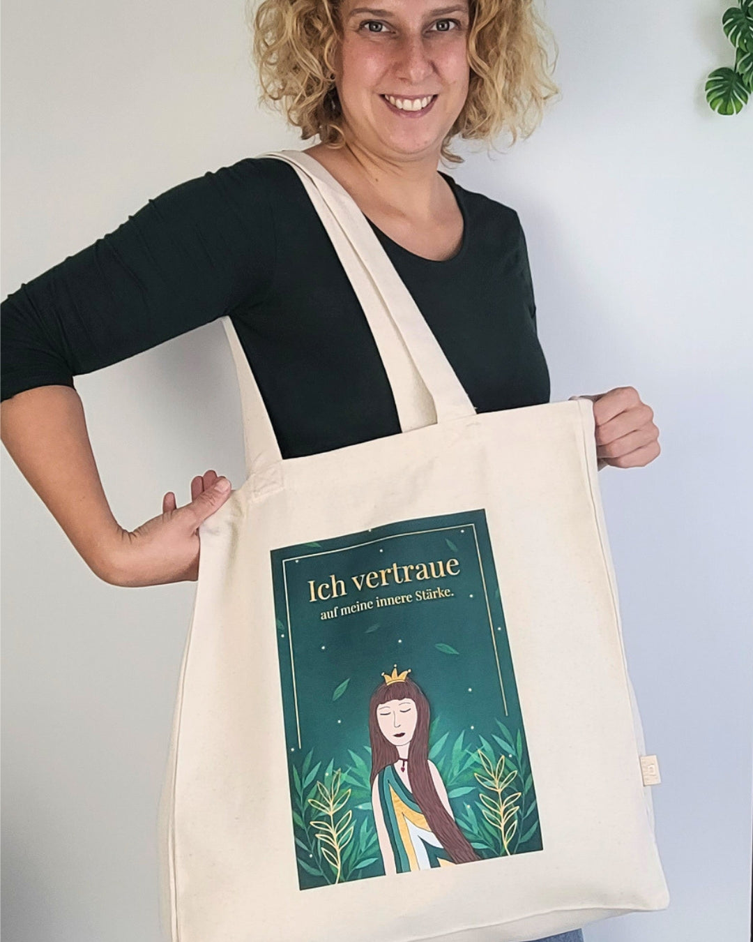 Hochwertige Baumwolltasche mit Kunstdruck Frauen "Ich vertraue auf meine innere Stärke" Shopper, Jutebeutel
