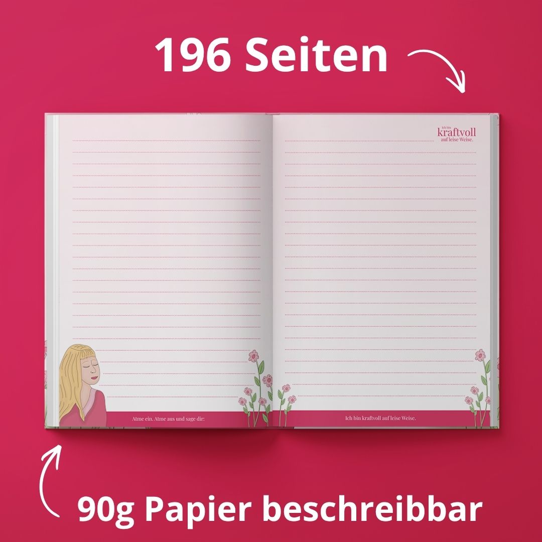Notizbuch Din A5, 196 Seiten, Hardcover -  "Kraftvoll auf leise Weise"